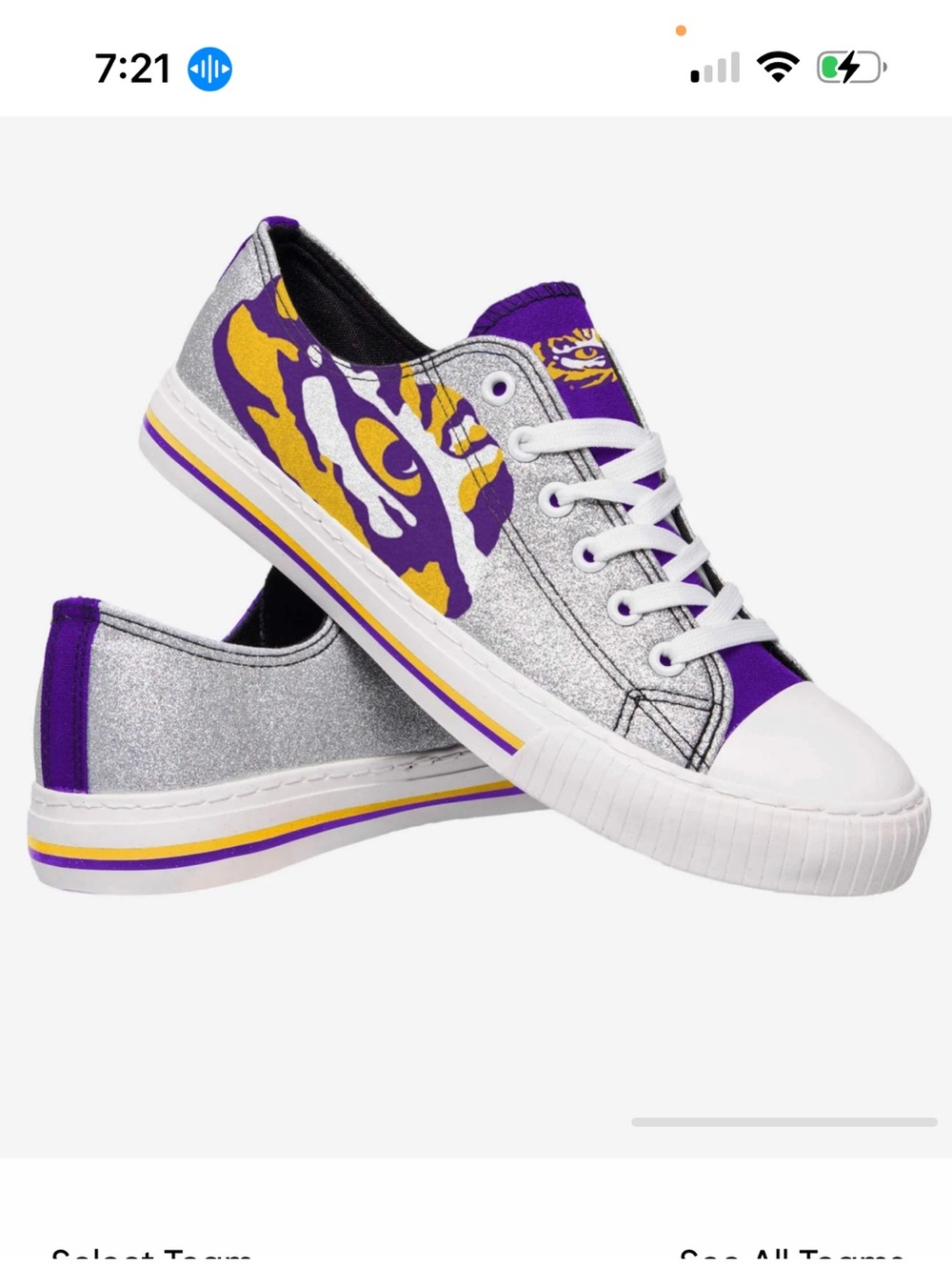 FOCO LSU Tigers Womens Glitter Low Top Canvas Shoe Size 7